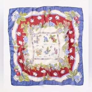 NWT Anthropologie Large Silk Scarf Floral and Fruit Blue